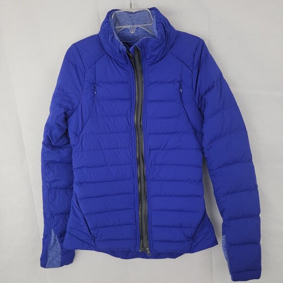 LULULEMON Womens Jacket Sz 4 Fluffed Up Goose Down Pigment BLUE Full Zip Running - Picture 1 of 16